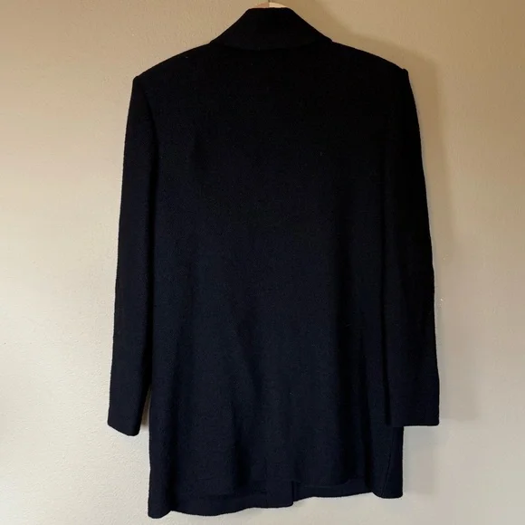 St. John Black Knit Long Tunic Cardigan Jacket Logo Button Size Medium - Picture 4 of 6